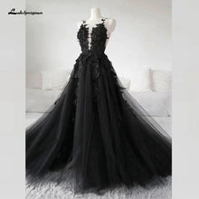 Load image into Gallery viewer, Floral Gothic Black Wedding Dress 2020 Vestidos