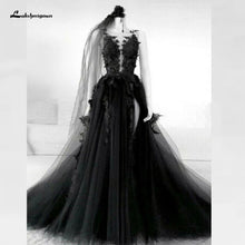 Load image into Gallery viewer, Floral Gothic Black Wedding Dress 2020 Vestidos