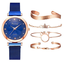 Load image into Gallery viewer, Fashion 5pcs Set Women Watches Luxury Magnet Buckle Flower Rhinestone Watch Ladies Quartz Wrist Watch Bracelet Set Reloj Mujer