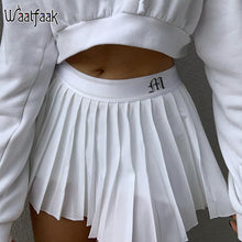 Load image into Gallery viewer, Waatfaak White Pleated Skirt Short Woman Elastic Waist Mini Skirts Sexy Mircro Summer Embroidery Mini Tennis Skirt New Preppy
