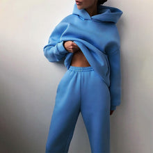 Ladda upp bild till gallerivisning, Women Elegant Solid Sets For Women Warm Hoodie Sweatshirts And Long Pant Fashion Two Piece Sets Ladies Lace Up Sweatshirt Suits