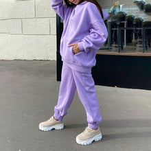 Ladda upp bild till gallerivisning, Women Elegant Solid Sets For Women Warm Hoodie Sweatshirts And Long Pant Fashion Two Piece Sets Ladies Lace Up Sweatshirt Suits