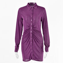 Load image into Gallery viewer, Julissa Mo Autumn Ruched Long Sleeve Bodycon Dress Women Turn-Down Collar Sexy Mini Dress Female Button Slim Party Vestidos 2020