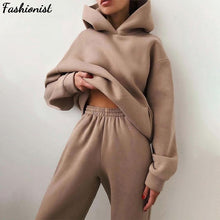 Ladda upp bild till gallerivisning, Women Elegant Solid Sets For Women Warm Hoodie Sweatshirts And Long Pant Fashion Two Piece Sets Ladies Lace Up Sweatshirt Suits