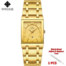 Load image into Gallery viewer, Relogio Masculino WWOOR Gold Watch Men Square Mens Watches Top Brand Luxury Golden Quartz Stainless Steel Waterproof Wrist Watch