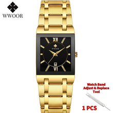 Load image into Gallery viewer, Relogio Masculino WWOOR Gold Watch Men Square Mens Watches Top Brand Luxury Golden Quartz Stainless Steel Waterproof Wrist Watch