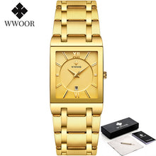 Load image into Gallery viewer, Relogio Masculino WWOOR Gold Watch Men Square Mens Watches Top Brand Luxury Golden Quartz Stainless Steel Waterproof Wrist Watch