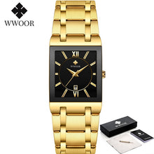 Load image into Gallery viewer, Relogio Masculino WWOOR Gold Watch Men Square Mens Watches Top Brand Luxury Golden Quartz Stainless Steel Waterproof Wrist Watch