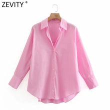 Load image into Gallery viewer, Zevity New Women Simply Candy COlor Single Breasted Poplin Shirts Office Lady Long Sleeve Blouse Roupas Chic Chemise Tops LS9114