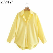Load image into Gallery viewer, Zevity New Women Simply Candy COlor Single Breasted Poplin Shirts Office Lady Long Sleeve Blouse Roupas Chic Chemise Tops LS9114