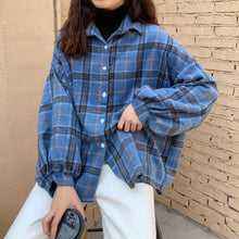 Load image into Gallery viewer, Women Blouses Turn-down Collar Spring Shirts Plaid All-match BF Batwing-sleeve Loose Outwear Harajuku Female 4 Colors Chic New