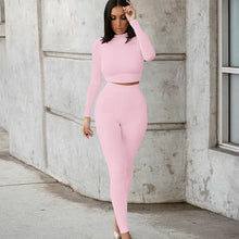 Load image into Gallery viewer, 2021 Summer Women Sport Fitness 2 Two Piece Set Outfits Long Sleeve Crop Tops Tshirt Leggings Pants Set Bodycon Tracksuit