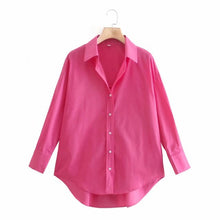 Load image into Gallery viewer, Zevity New Women Simply Candy COlor Single Breasted Poplin Shirts Office Lady Long Sleeve Blouse Roupas Chic Chemise Tops LS9114