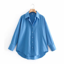 Load image into Gallery viewer, Zevity New Women Simply Candy COlor Single Breasted Poplin Shirts Office Lady Long Sleeve Blouse Roupas Chic Chemise Tops LS9114