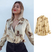 Load image into Gallery viewer, women satin blouse long sleeve zebra print shirts vintage office ladies tops femme chandails za 2020 fashion blusa de mujer ins