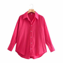 Load image into Gallery viewer, Zevity New Women Simply Candy COlor Single Breasted Poplin Shirts Office Lady Long Sleeve Blouse Roupas Chic Chemise Tops LS9114