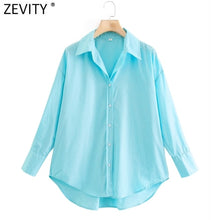 Load image into Gallery viewer, Zevity New Women Simply Candy COlor Single Breasted Poplin Shirts Office Lady Long Sleeve Blouse Roupas Chic Chemise Tops LS9114