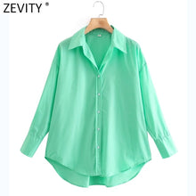 Load image into Gallery viewer, Zevity New Women Simply Candy COlor Single Breasted Poplin Shirts Office Lady Long Sleeve Blouse Roupas Chic Chemise Tops LS9114