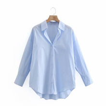 Load image into Gallery viewer, Zevity New Women Simply Candy COlor Single Breasted Poplin Shirts Office Lady Long Sleeve Blouse Roupas Chic Chemise Tops LS9114