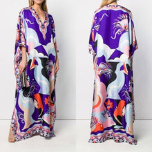 Load image into Gallery viewer, [DEAT] 2020 Bohemian Printed Over Size V-neck Batwing Sleeve Star Dress Women Elastic Silk Floor Length New Fashion Tide AW962
