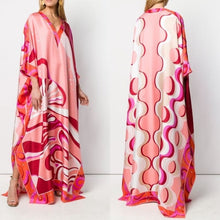 Load image into Gallery viewer, [DEAT] 2020 Bohemian Printed Over Size V-neck Batwing Sleeve Star Dress Women Elastic Silk Floor Length New Fashion Tide AW962
