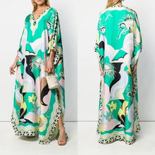 Load image into Gallery viewer, [DEAT] 2020 Bohemian Printed Over Size V-neck Batwing Sleeve Star Dress Women Elastic Silk Floor Length New Fashion Tide AW962
