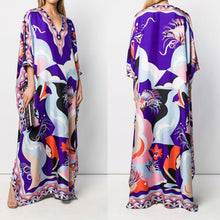 Load image into Gallery viewer, [DEAT] 2020 Bohemian Printed Over Size V-neck Batwing Sleeve Star Dress Women Elastic Silk Floor Length New Fashion Tide AW962
