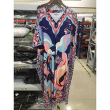 Load image into Gallery viewer, [DEAT] 2020 Bohemian Printed Over Size V-neck Batwing Sleeve Star Dress Women Elastic Silk Floor Length New Fashion Tide AW962
