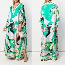 Load image into Gallery viewer, [DEAT] 2020 Bohemian Printed Over Size V-neck Batwing Sleeve Star Dress Women Elastic Silk Floor Length New Fashion Tide AW962
