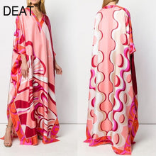 Load image into Gallery viewer, [DEAT] 2020 Bohemian Printed Over Size V-neck Batwing Sleeve Star Dress Women Elastic Silk Floor Length New Fashion Tide AW962
