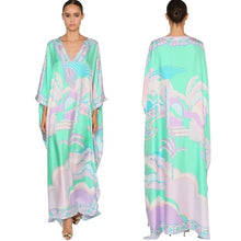Load image into Gallery viewer, [DEAT] 2020 Over Long Length Dress Women Silk Print Vacation Bohemian Batwing  V Collar Over Size Elegant New Fashion Tide AR666
