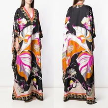 Load image into Gallery viewer, [DEAT] 2020 Over Long Length Dress Women Silk Print Vacation Bohemian Batwing  V Collar Over Size Elegant New Fashion Tide AR666
