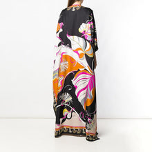 Load image into Gallery viewer, [DEAT] 2020 Over Long Length Dress Women Silk Print Vacation Bohemian Batwing  V Collar Over Size Elegant New Fashion Tide AR666
