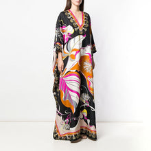 Load image into Gallery viewer, [DEAT] 2020 Over Long Length Dress Women Silk Print Vacation Bohemian Batwing  V Collar Over Size Elegant New Fashion Tide AR666
