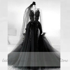 Floral Gothic Black Wedding Dress  2020 Vestidos