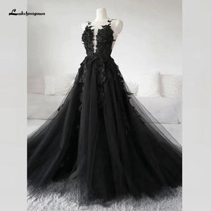 Floral Gothic Black Wedding Dress  2020 Vestidos