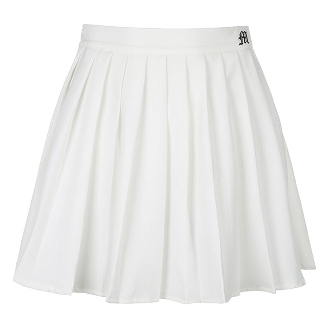 Waatfaak White Pleated Skirt Short Woman Elastic Waist Mini Skirts Sexy Mircro Summer Embroidery Mini Tennis Skirt New Preppy