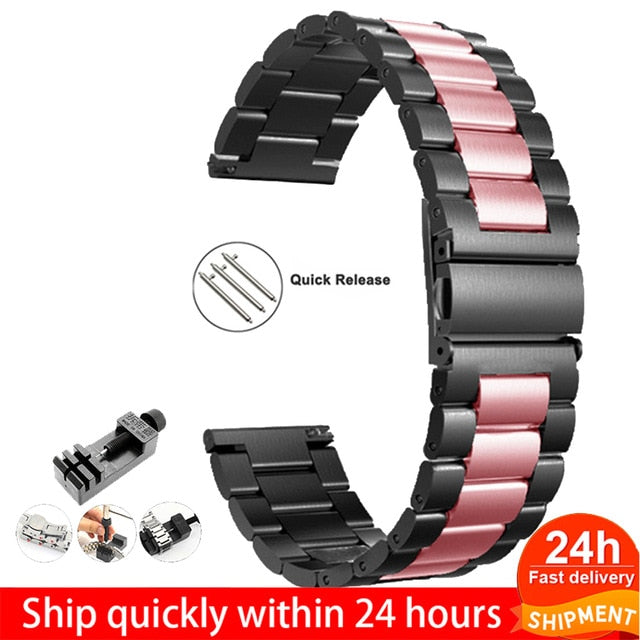 18mm 22mm 20mm 24mm Watch Band Strap For Samsung Galaxy 3 Watch 42 46mm GEAR S3 Active2 Classic quick release Stainless Steel