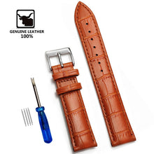 โหลดภาพลงในคลังภาพผู้ชม Genuine Leather Watchbands 12/14/16/18/20/22/24 mm Watch Steel Pin buckle Band Strap High Quality Wrist Belt Bracelet + Tool
