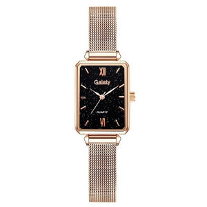 Gaiety Brand Women Watches Fashion Square Ladies Quartz Watch Bracelet Set Green Dial Simple Rose Gold Mesh Luxury Women Watches