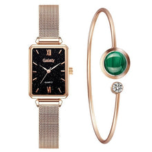 Load image into Gallery viewer, Gaiety Brand Women Watches Fashion Square Ladies Quartz Watch Bracelet Set Green Dial Simple Rose Gold Mesh Luxury Women Watches
