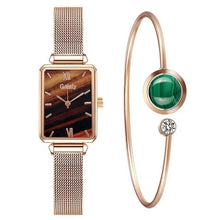 Load image into Gallery viewer, Gaiety Brand Women Watches Fashion Square Ladies Quartz Watch Bracelet Set Green Dial Simple Rose Gold Mesh Luxury Women Watches
