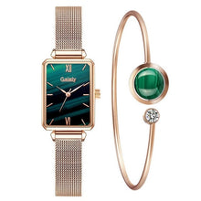 Load image into Gallery viewer, Gaiety Brand Women Watches Fashion Square Ladies Quartz Watch Bracelet Set Green Dial Simple Rose Gold Mesh Luxury Women Watches
