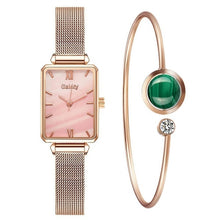 Load image into Gallery viewer, Gaiety Brand Women Watches Fashion Square Ladies Quartz Watch Bracelet Set Green Dial Simple Rose Gold Mesh Luxury Women Watches
