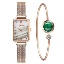 Load image into Gallery viewer, Gaiety Brand Women Watches Fashion Square Ladies Quartz Watch Bracelet Set Green Dial Simple Rose Gold Mesh Luxury Women Watches
