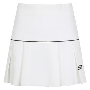 Waatfaak White Pleated Skirt Short Woman Elastic Waist Mini Skirts Sexy Mircro Summer Embroidery Mini Tennis Skirt New Preppy