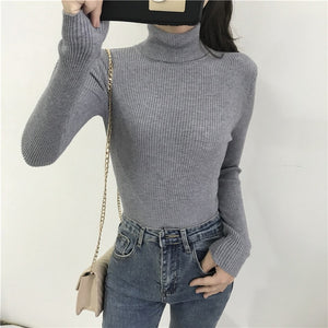 2021 Autumn Winter Thick Sweater Women Knitted Ribbed Pullover Sweater Long Sleeve Turtleneck Slim Jumper Soft Warm Pull Femme