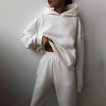 Load image into Gallery viewer, Women Elegant Solid Sets For Women Warm Hoodie Sweatshirts And Long Pant Fashion Two Piece Sets Ladies Lace Up Sweatshirt Suits
