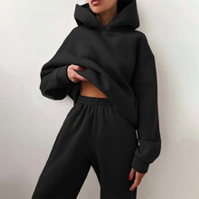 Load image into Gallery viewer, Women Elegant Solid Sets For Women Warm Hoodie Sweatshirts And Long Pant Fashion Two Piece Sets Ladies Lace Up Sweatshirt Suits
