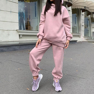 Women Elegant Solid Sets For Women Warm Hoodie Sweatshirts And Long Pant Fashion Two Piece Sets Ladies Lace Up Sweatshirt Suits